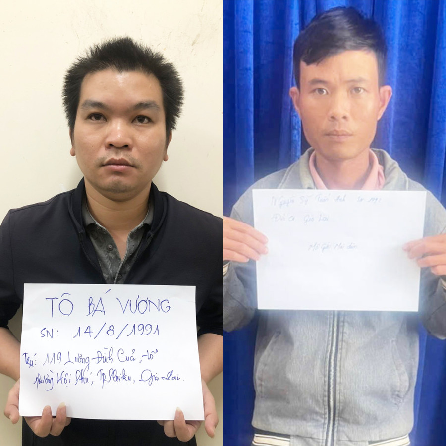 Đối tượng Tô Bá Vương và Nguyễn Sỹ Tuấn Anh tại cơ quan Công an. Ảnh: Duy Hải 2-doi-tuong-vuong-va-tuan-anh-tu-trai-qua-tai-co-quan-cong-an-anh-duy-hai.jpg