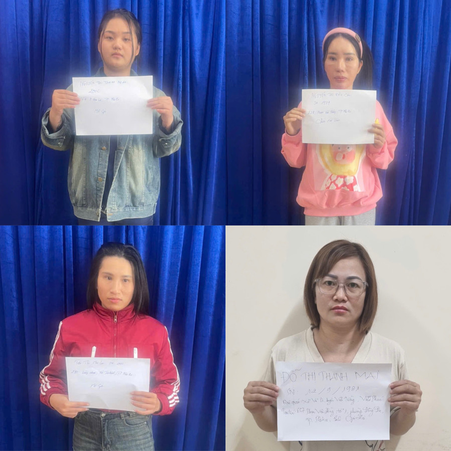 4 đối tượng nữ giới bị lực lượng Công an bắt giữ về các hành vi môi giới mại dâm và chứa mại dâm. Ảnh: Duy Hải 4-doi-tuong-nu-gioi-bi-luc-luong-cong-an-bat-giu-ve-cac-hanh-vi-moi-gioi-mai-dam-va-chua-mai-dam-anh-duy-hai.jpg