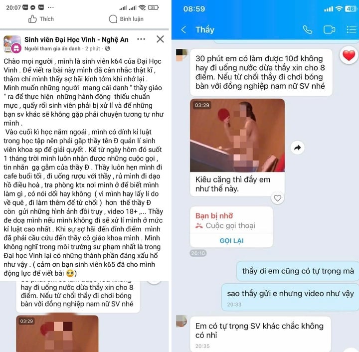 Thông tin được đăng trên nhóm "Sinh viên Đại học Vinh"