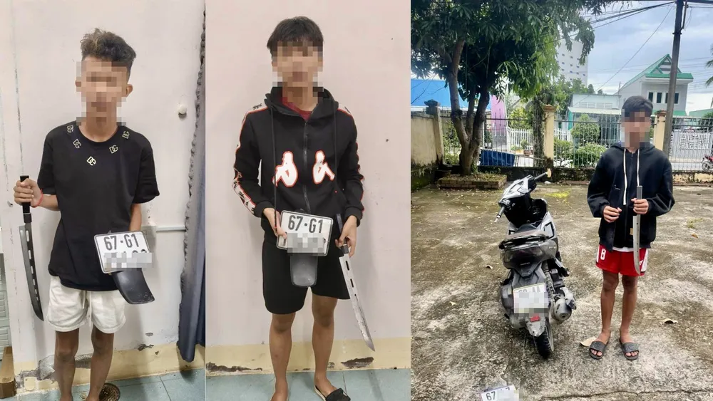 Công an tỉnh An Giang đã tạm giữ hình sự Nguyễn Trần Lê, Nguyễn Văn Nghĩa và Dương Công Bằng để điều tra về hành vi gây rối trật tự công cộng. Ảnh: CAAG Công an tỉnh An Giang